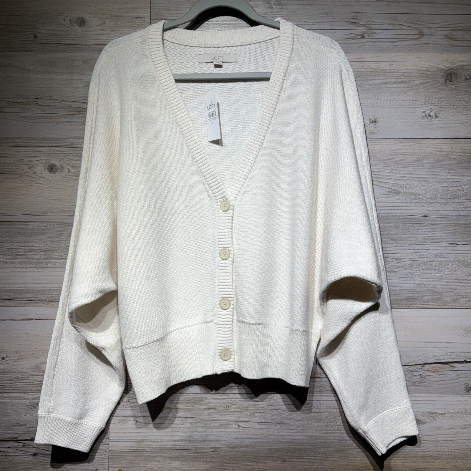Loft Dolman Sleeve V-Neck Cardigan Sweater Button-Up Cream Size Large Preppy — image 3 of 8